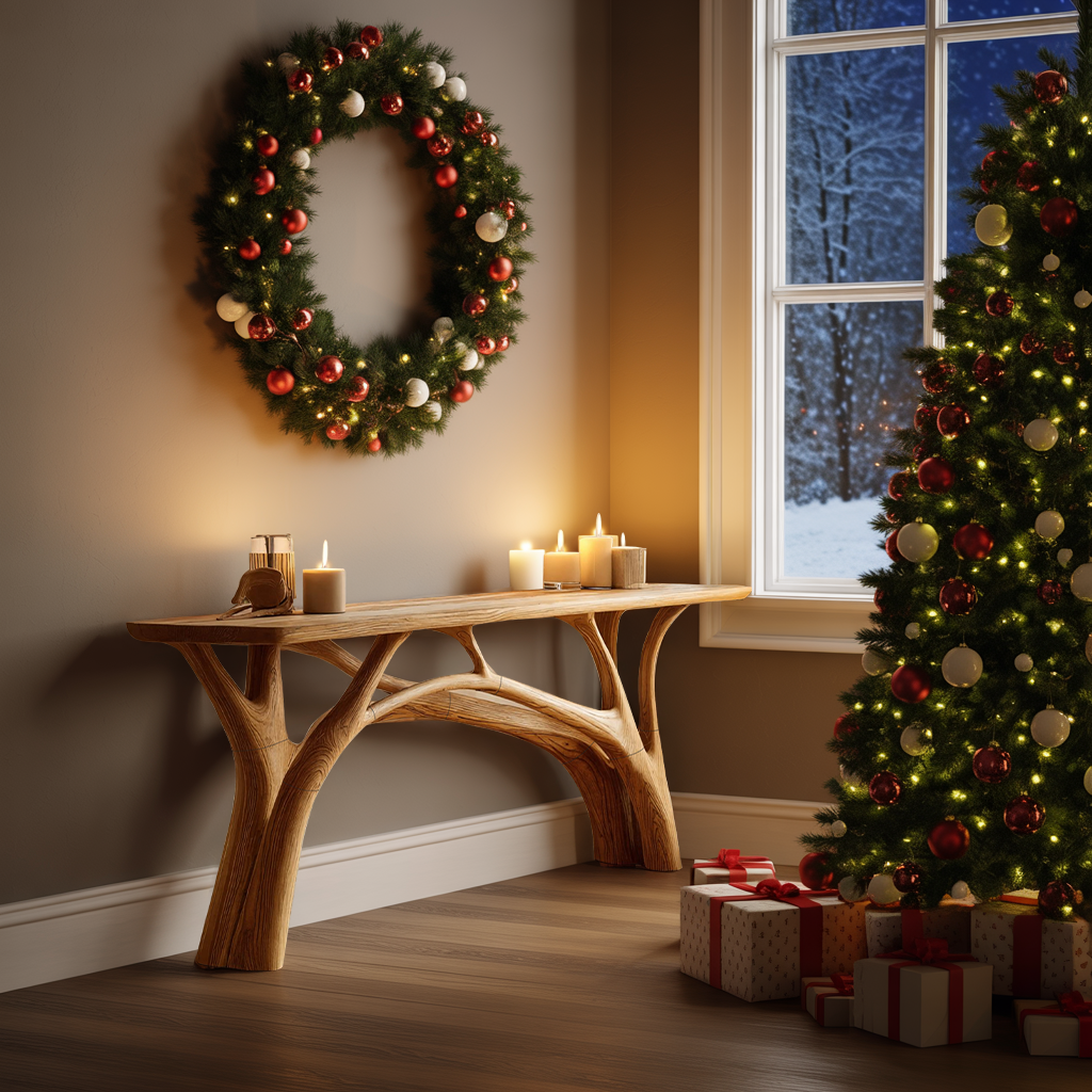 Handcrafted Wooden Live Edge Console Table For Holiday Furniture