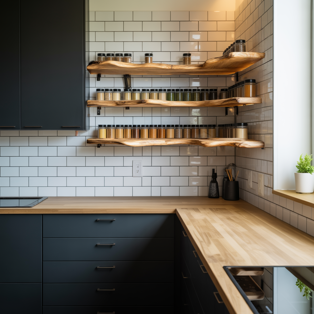 Farmhouse Wooden Spice Rack Shelf For Kitchen Decor