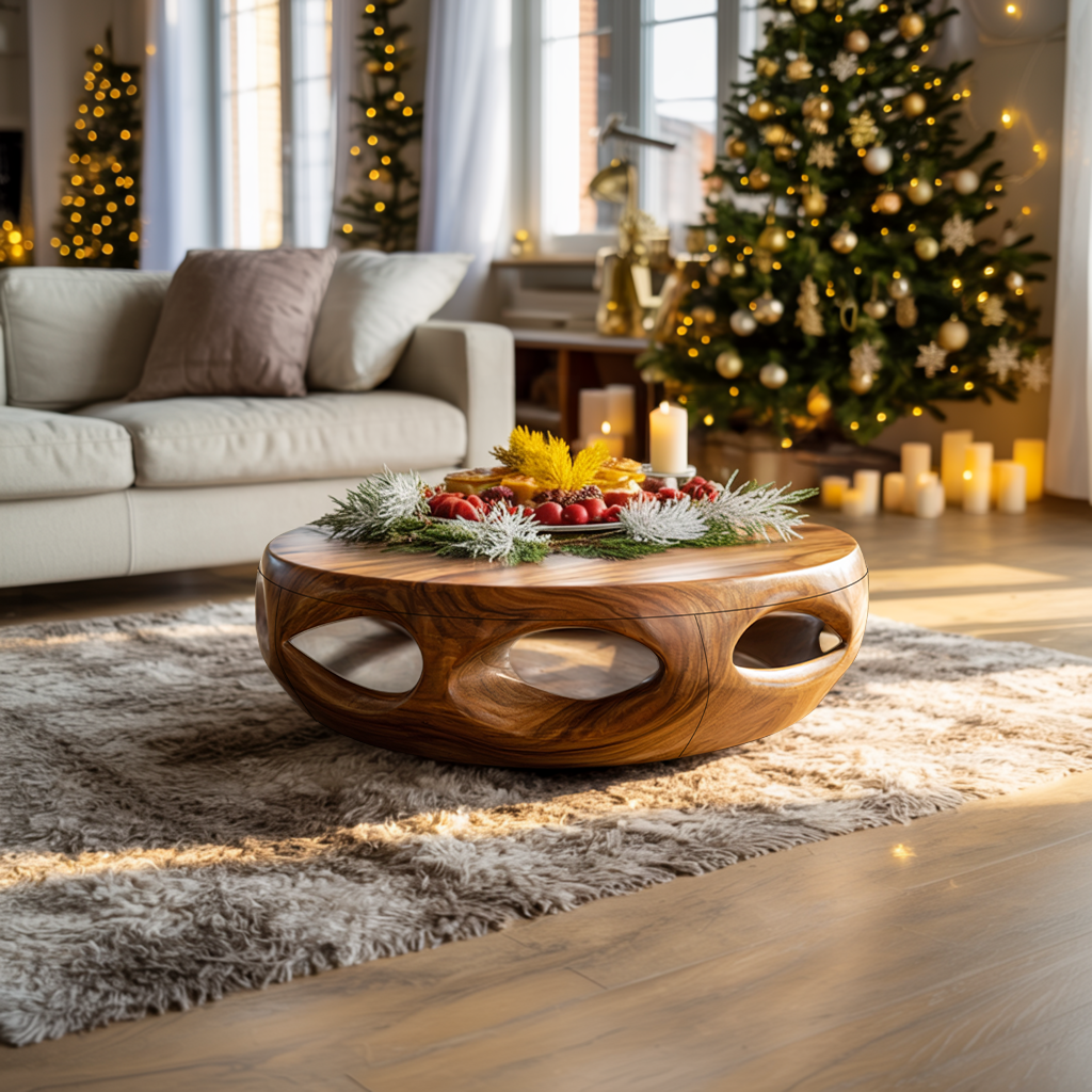 Rustic Solid Wood Low Coffee Table For Cozy Christmas Furniture