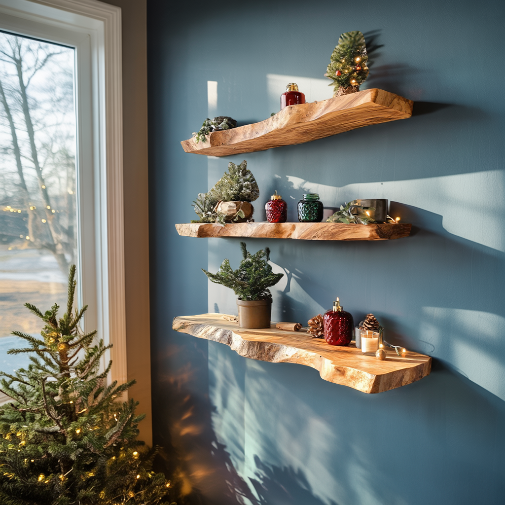 Handcrafted Wooden Floating Shelf For Entryway Christmas Design