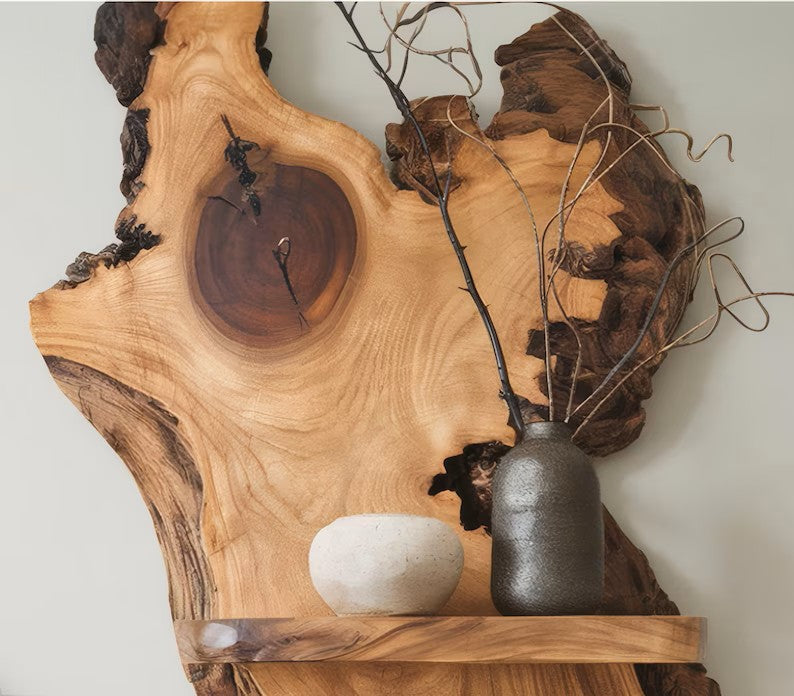 Rustic Live Edge Wood Shelf For Bedroom Decoration And Wooden Bookshelf Display