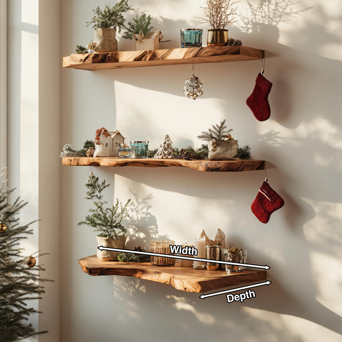 Handcrafted Solid Wood Floating Shelf For Living Room Xmas Decor