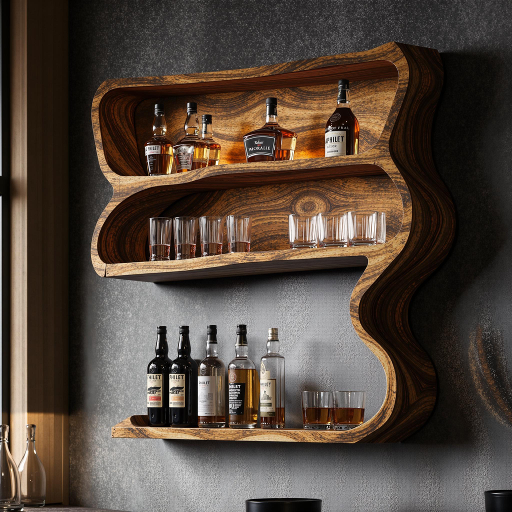 Customizable Wood Wine Bar Shelf For Modern Living Rooms