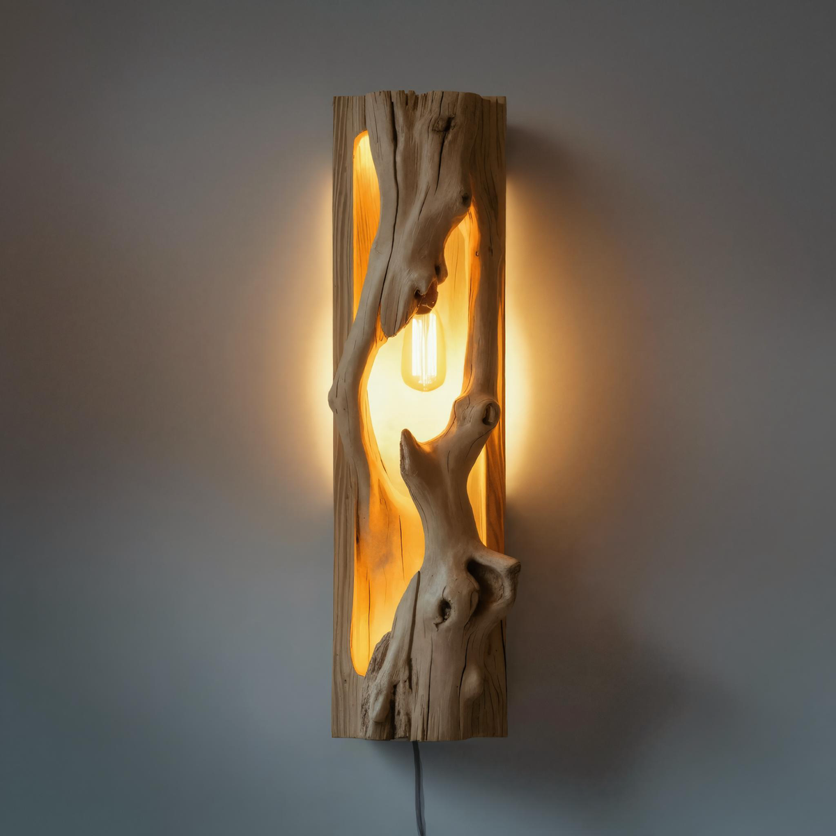 Minimalist Driftwood Wall Sconce With Ambient Glow For Rustic Decor