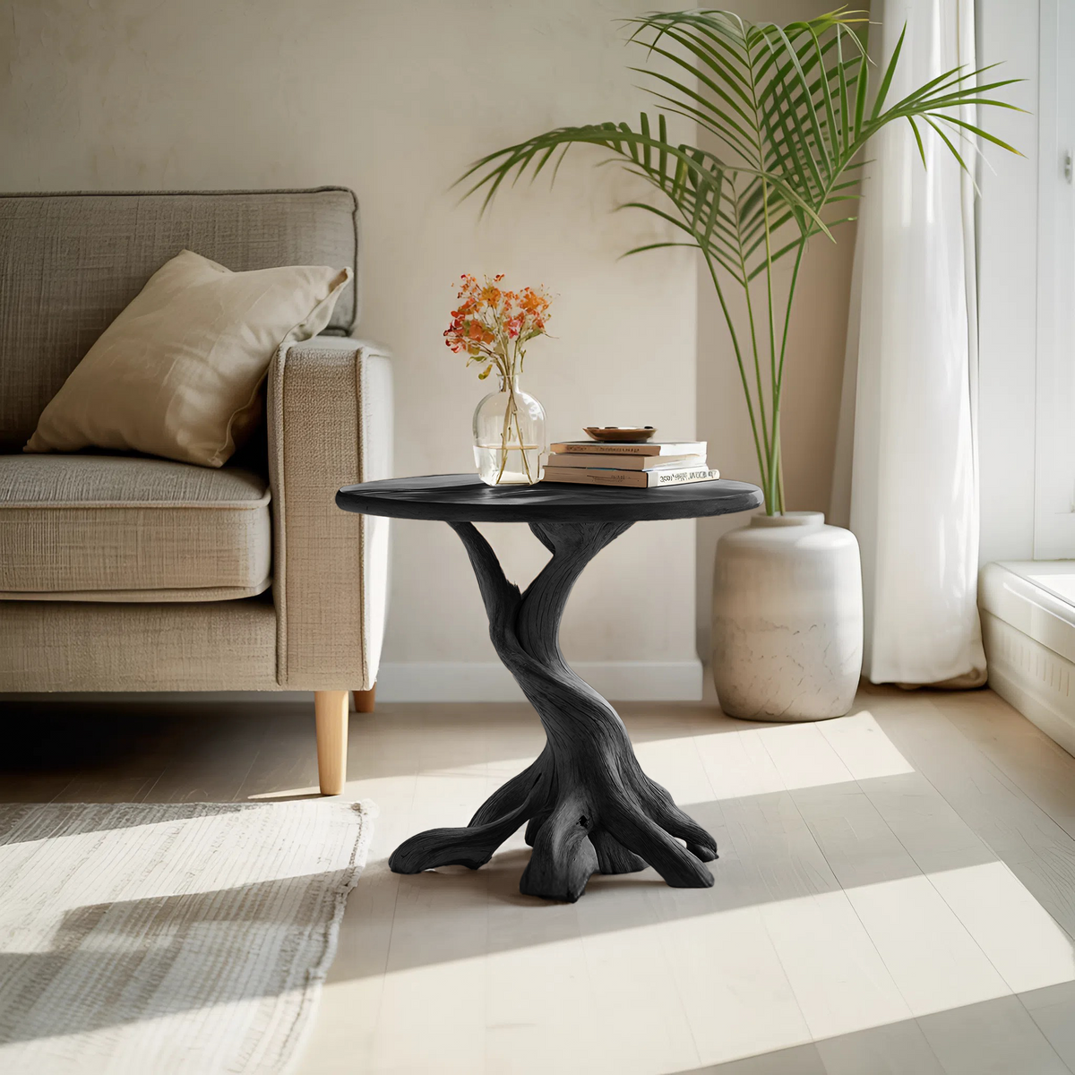 Rustic Solid Wood End Table For Living Room Stylish Wall Display