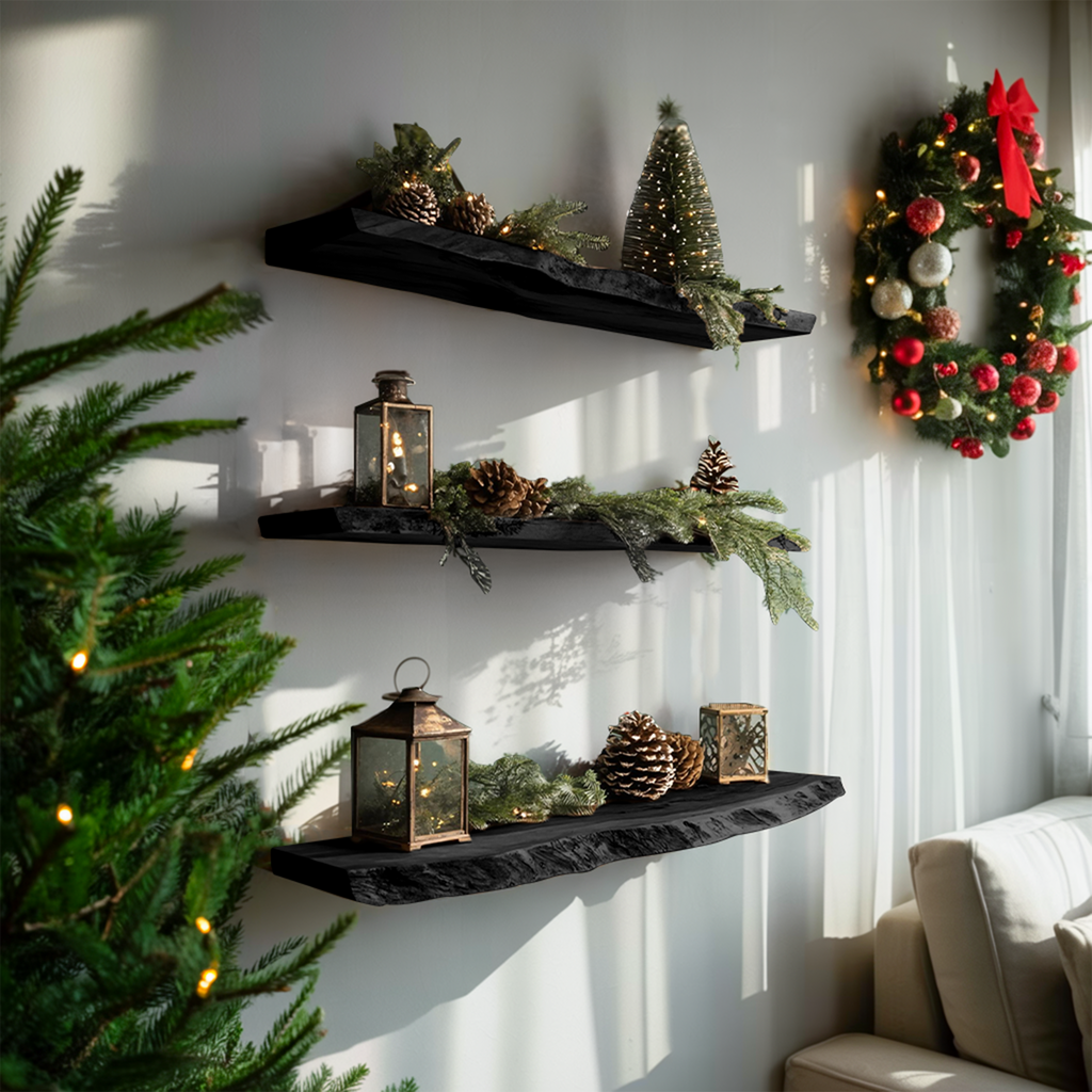 Handcrafted Solid Wood Floating Shelf For Festive Entryway Design