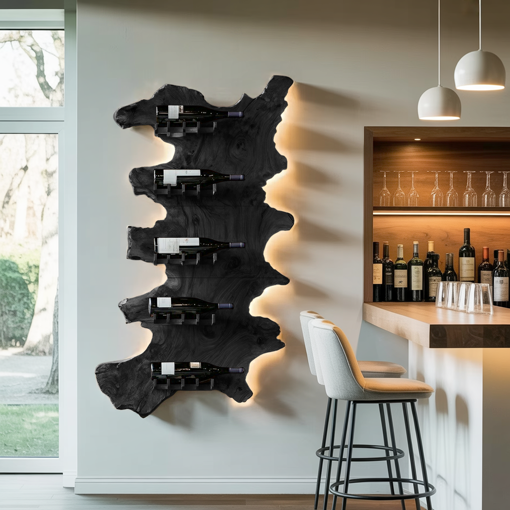 Mid Century Wooden Wine Rack For Bar Decor And Wine Storage
