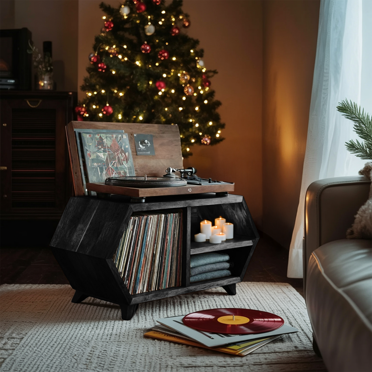 Handcrafted Wooden Record Stand For Bedroom Holiday Style