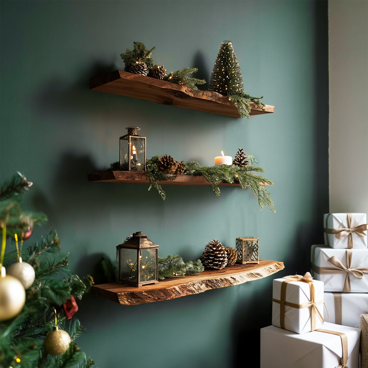 Handcrafted Solid Wood Floating Shelf For Festive Entryway Design