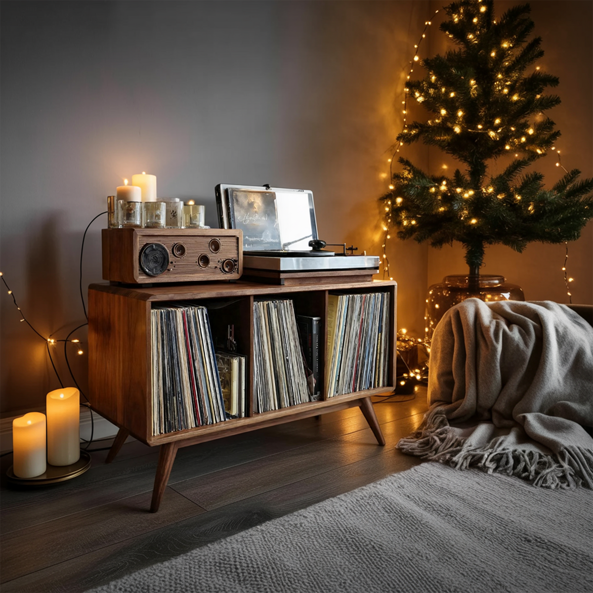 Mid Century Solid Wood Record Stand For Furniture Christmas