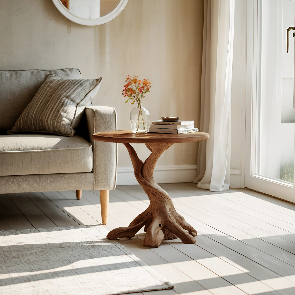 Rustic Solid Wood End Table For Living Room Stylish Wall Display