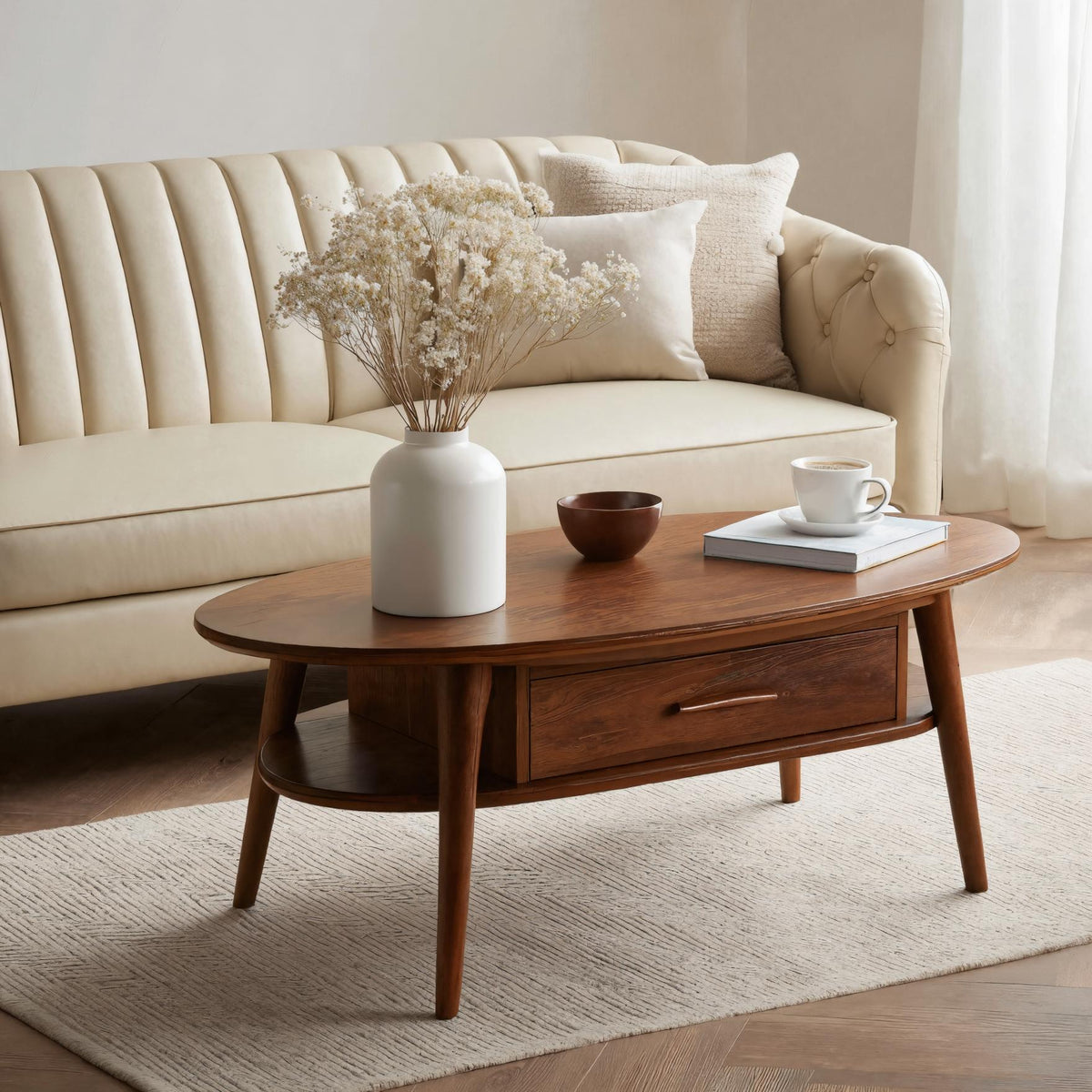 Modern Oval Coffee Table With Drawer For Lounge