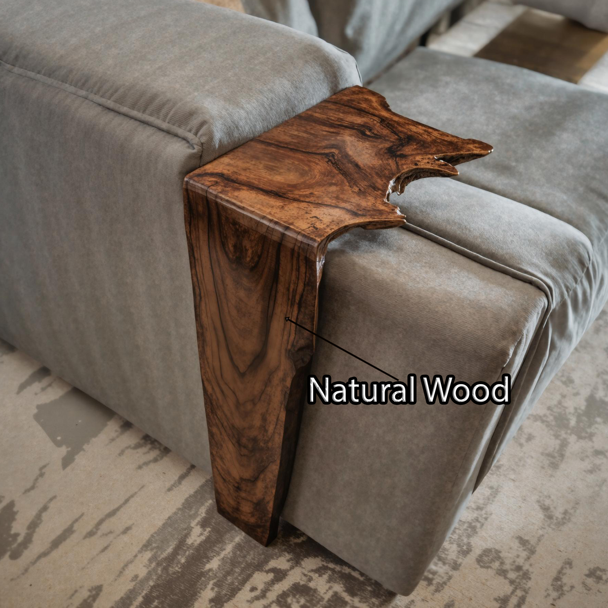 Handcrafted Sofa Armrest Table With Rustic Charm