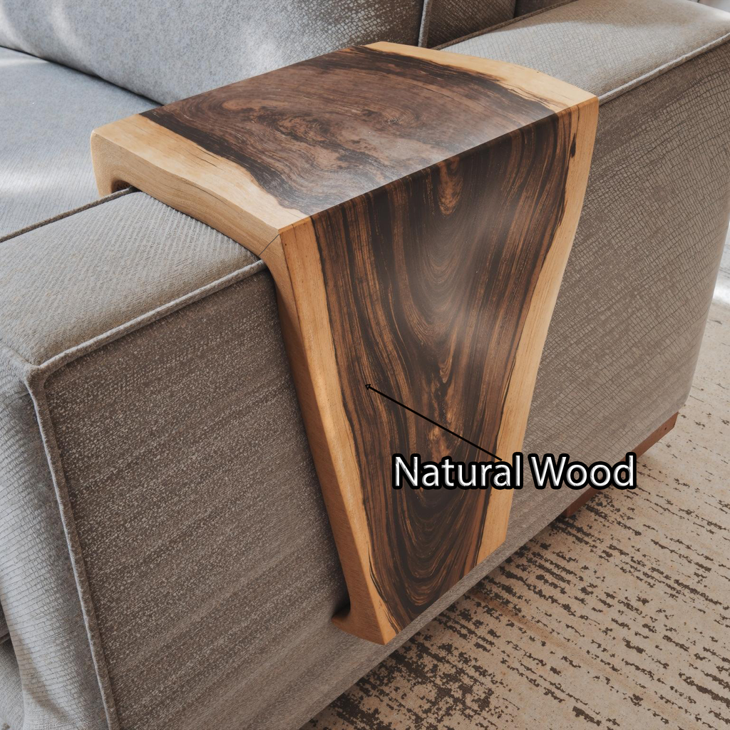 Handmade Armrest Table For Sofa With Natural Wood Design