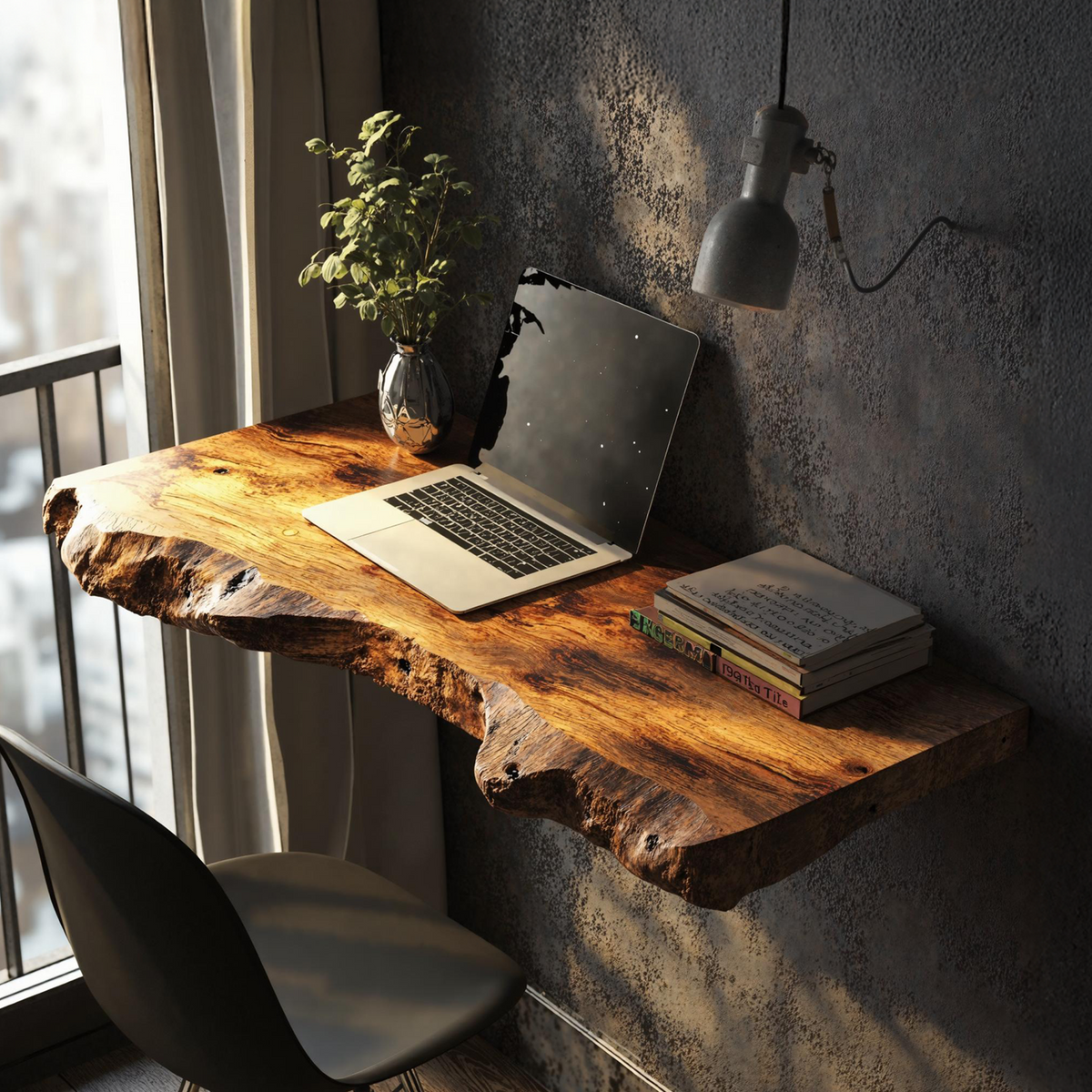 Mid Century Solid Wood Floating Desk For Functional Home Office
