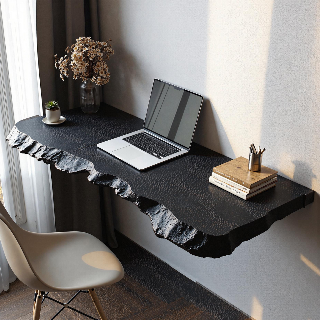 Mid-Century Solid Wood Floating Desk