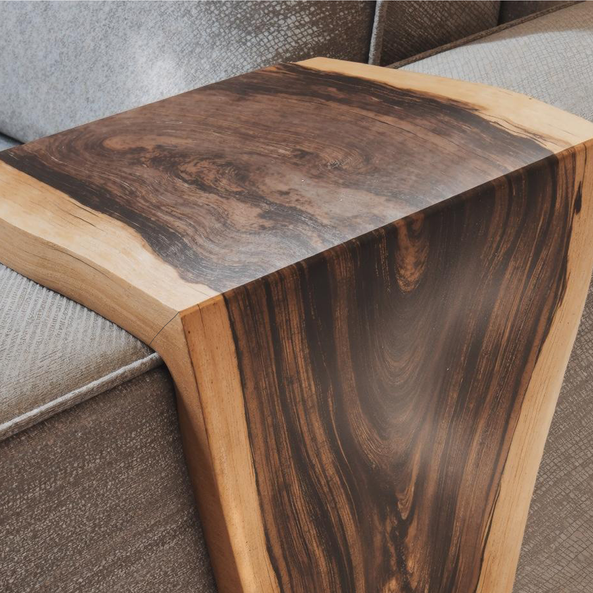 Handmade Armrest Table For Sofa With Natural Wood Design
