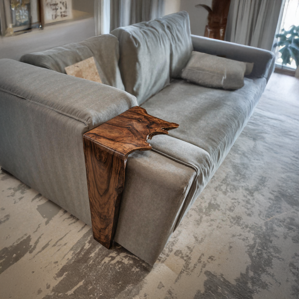 Handcrafted Sofa Armrest Table With Rustic Charm