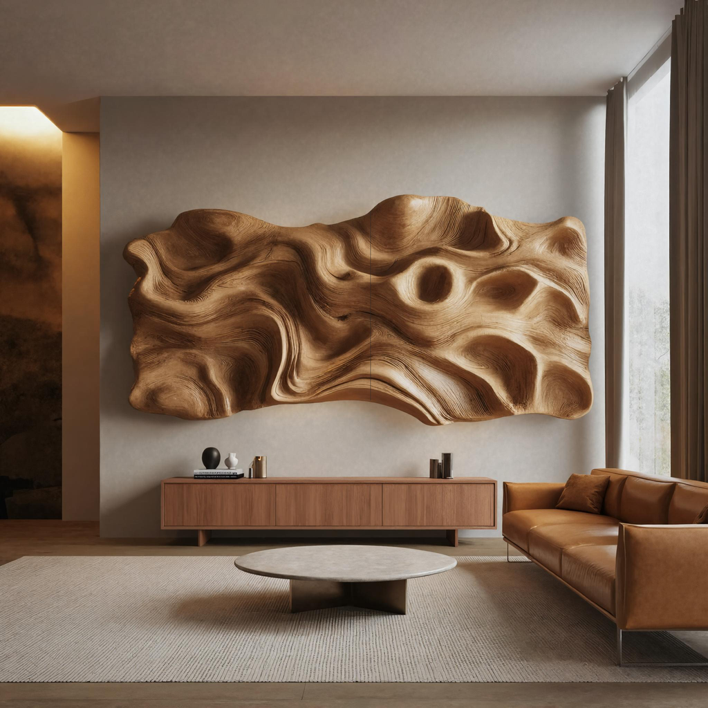 Large Abstract Carved Wall Sculpture For Living Room