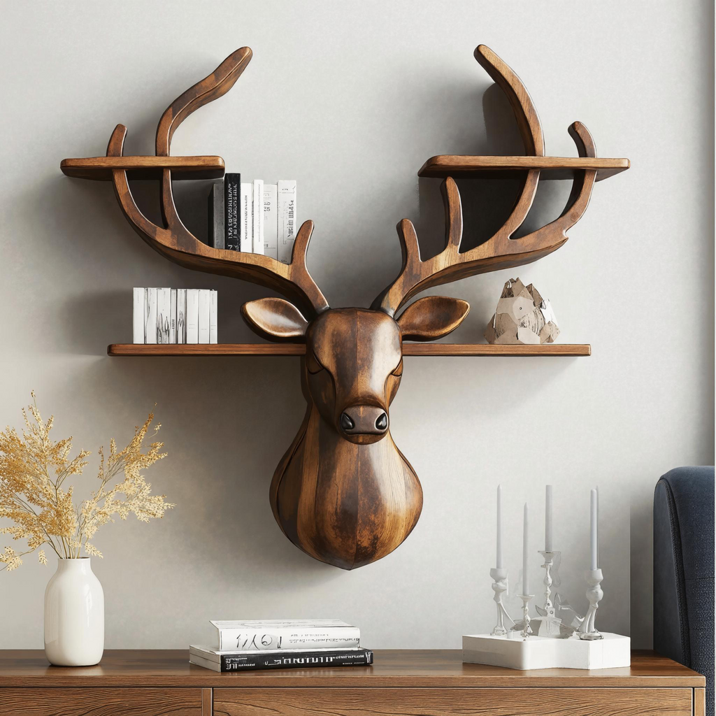 Handcrafted Wood Deer Shelf For Nature Inspired Home Decor