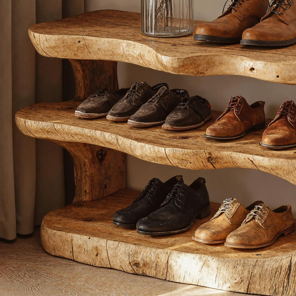 Wooden Entryway Shoe Bench With Shelves For Storage