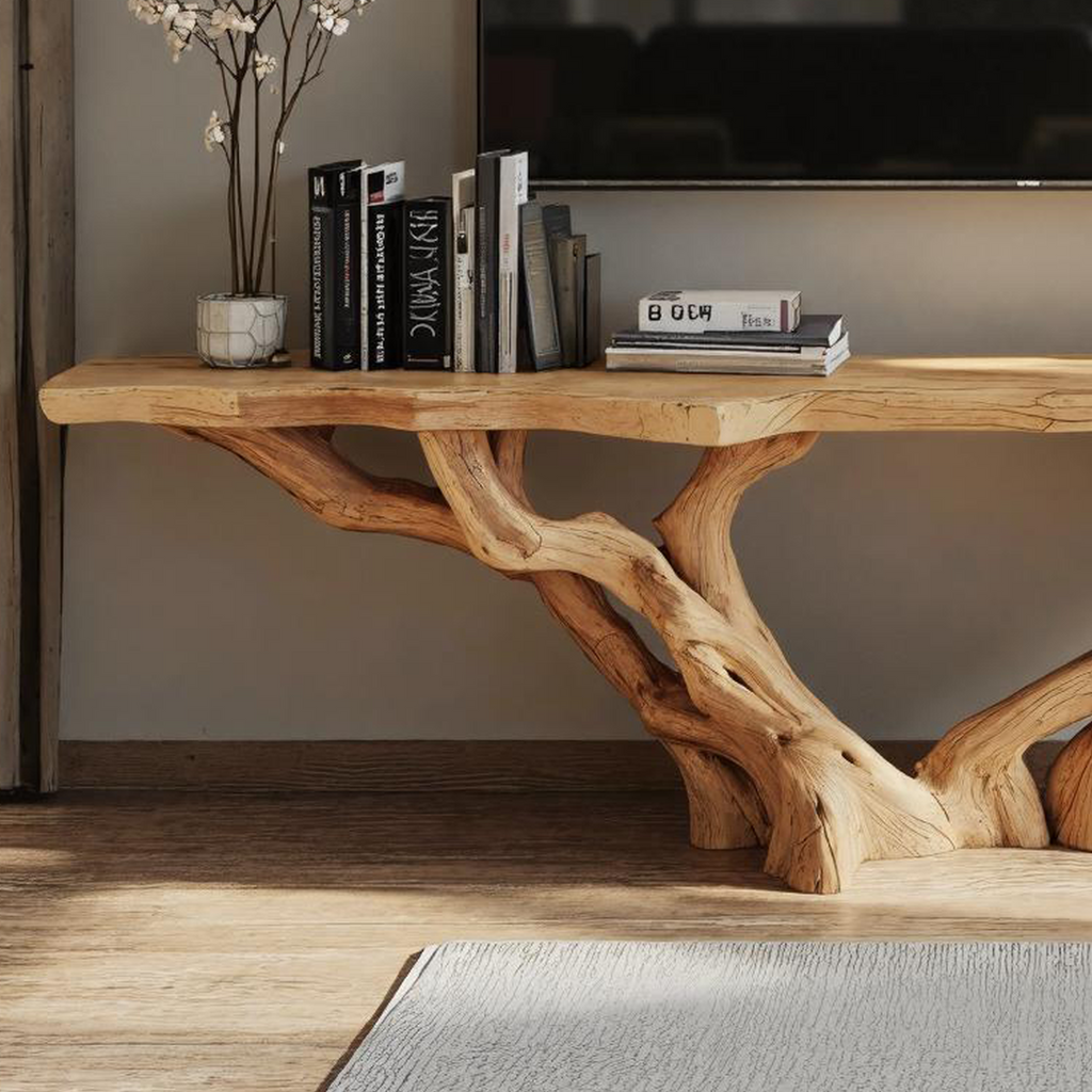 Rustic Handmade Live Edge TV Console For Living Room And Bedroom
