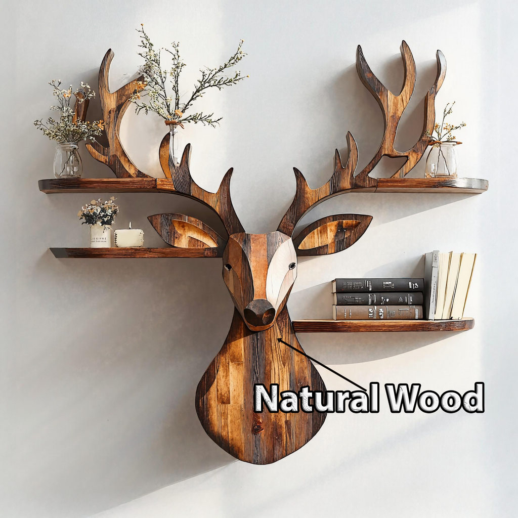 Rustic Handcrafted Wood Deer Shelf For Living Room Decor