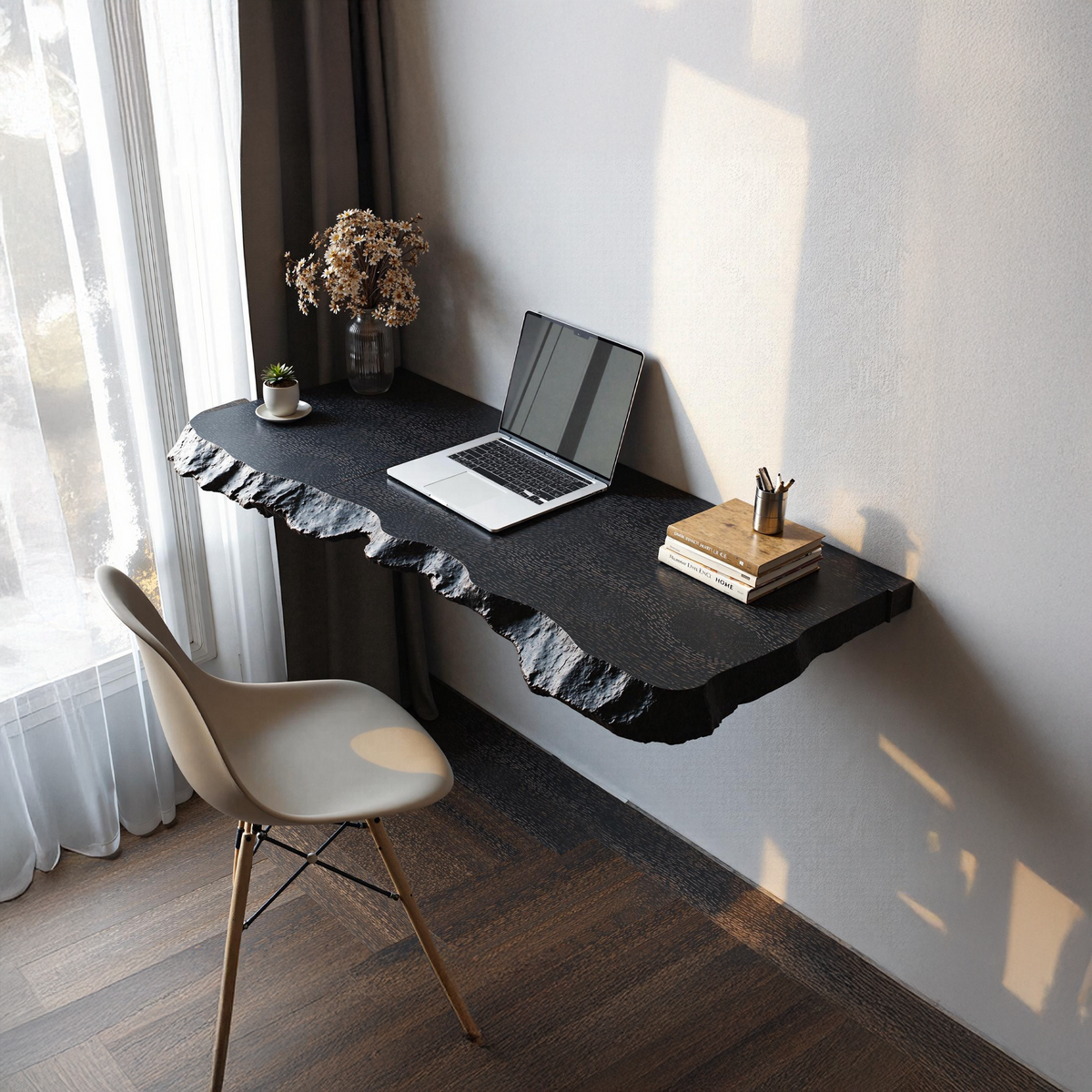 Mid-Century Solid Wood Floating Desk