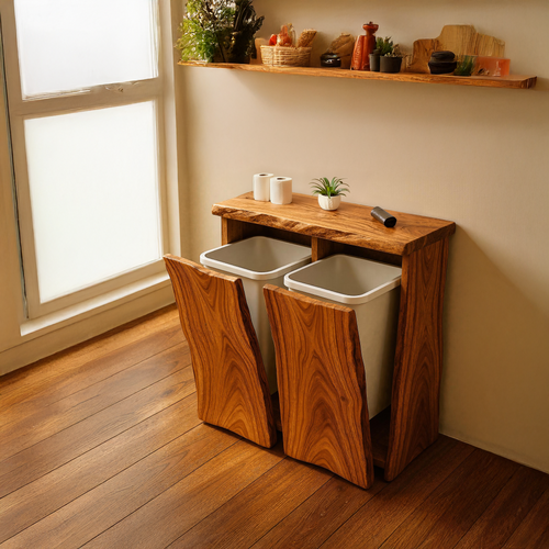 Farmhouse Wooden Double Tilt Out Garbage Bin For Dining Room Corner