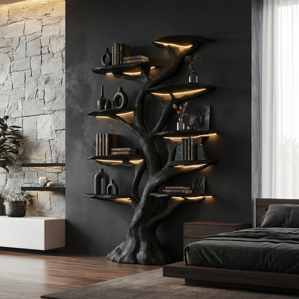 Wooden Tree Bookshelf Rustic Custom Display Gift