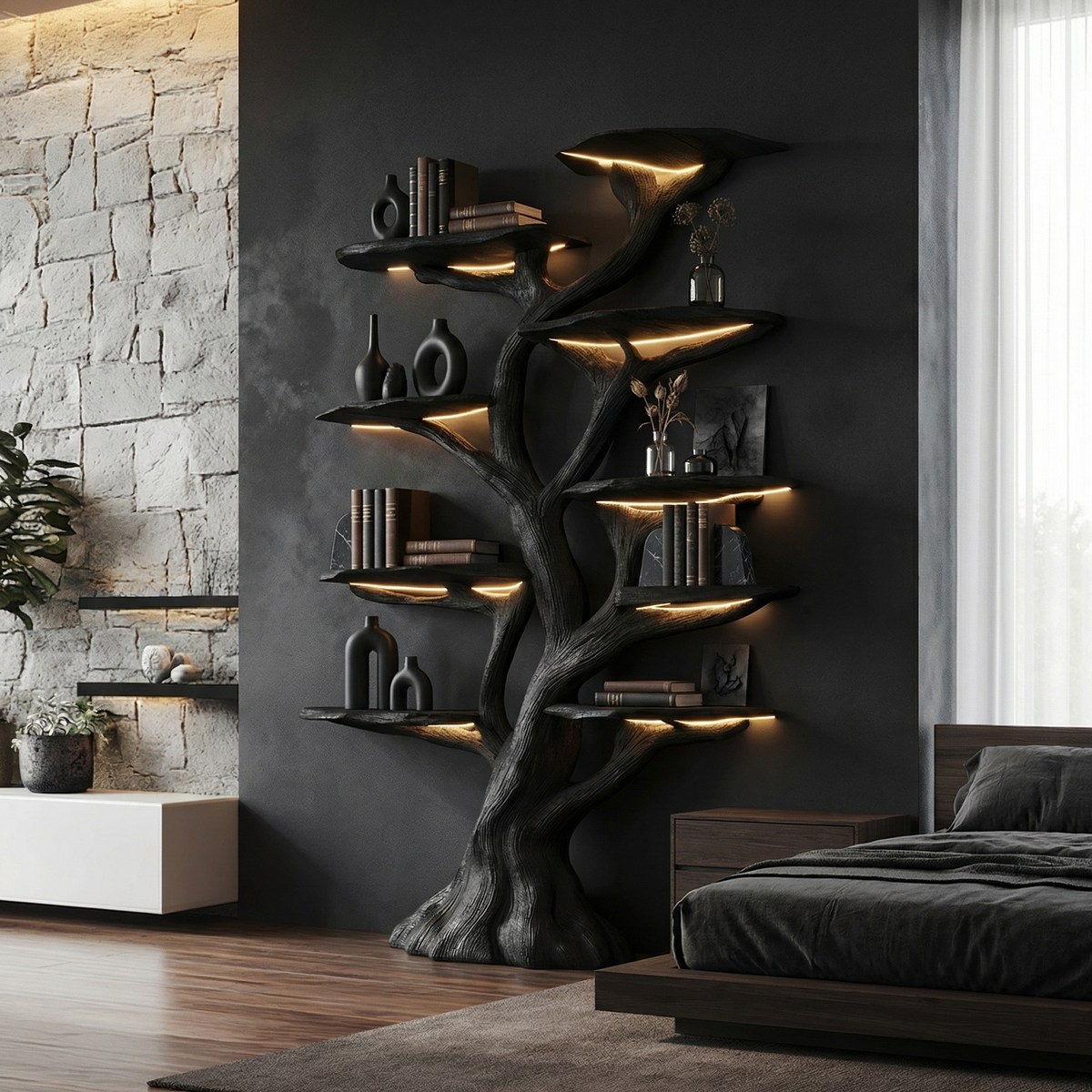 Wooden Tree Bookshelf Rustic Custom Display Gift
