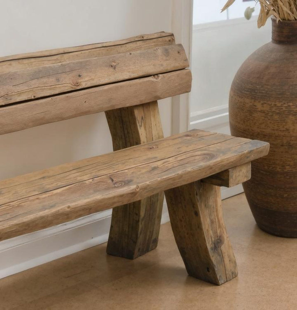 Rustic Wooden Bench With Backrest For Garden Patio Porch And Entryway