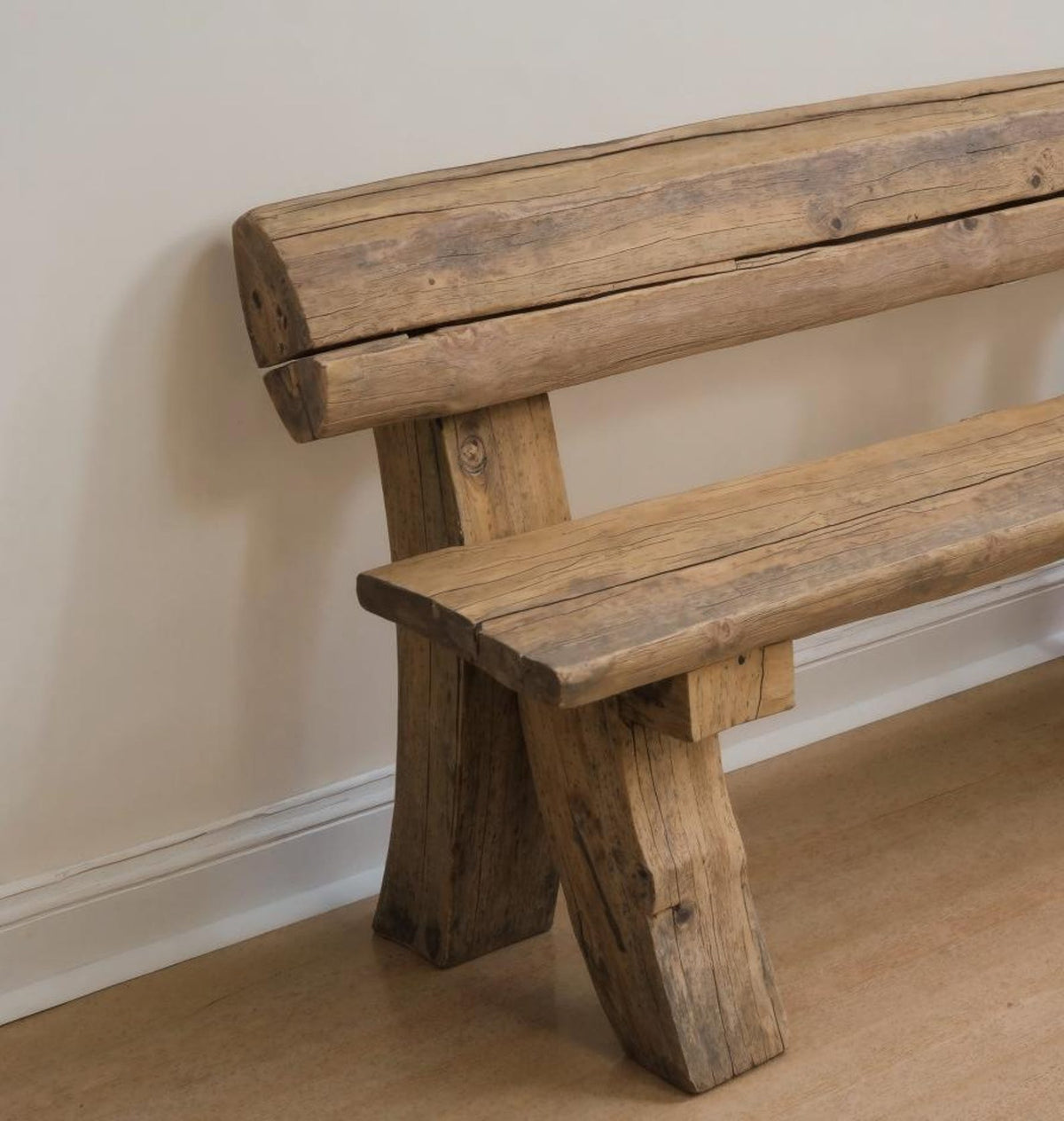 Rustic Wooden Bench With Backrest For Garden Patio Porch And Entryway