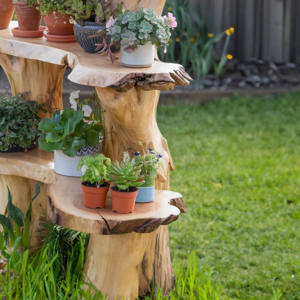 Rustic Wooden Garden Shelf For Indoor And Outdoor Plant Display