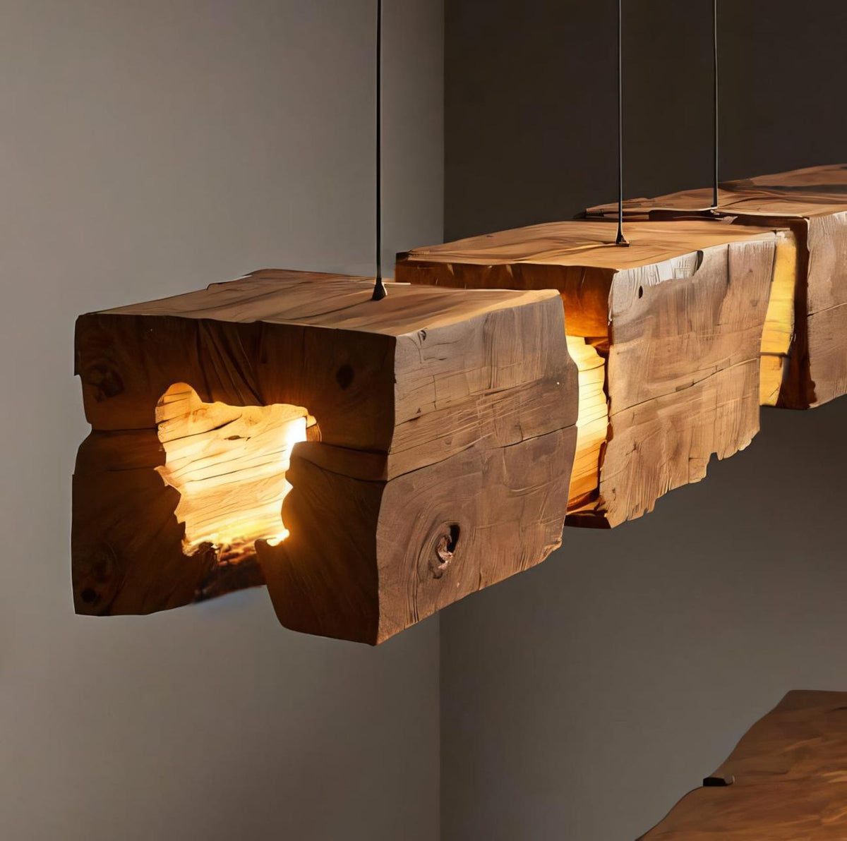 Rustic Pendant Light And Natural Log Lighting For Living Room Dining Room And Kitchen