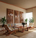 Set 3Pc Geometric Carved Wood Wall Art Panels For Living Room