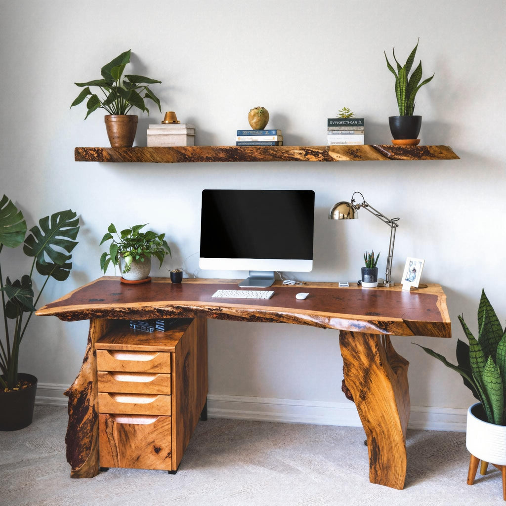 Live Edge Industrial Desk And Rustic Handcrafted Office Desk For Home Office And Creative Workspace