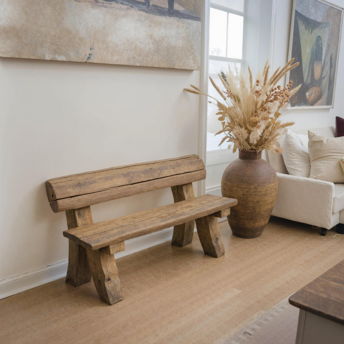 Rustic Wooden Bench With Backrest For Garden Patio Porch And Entryway