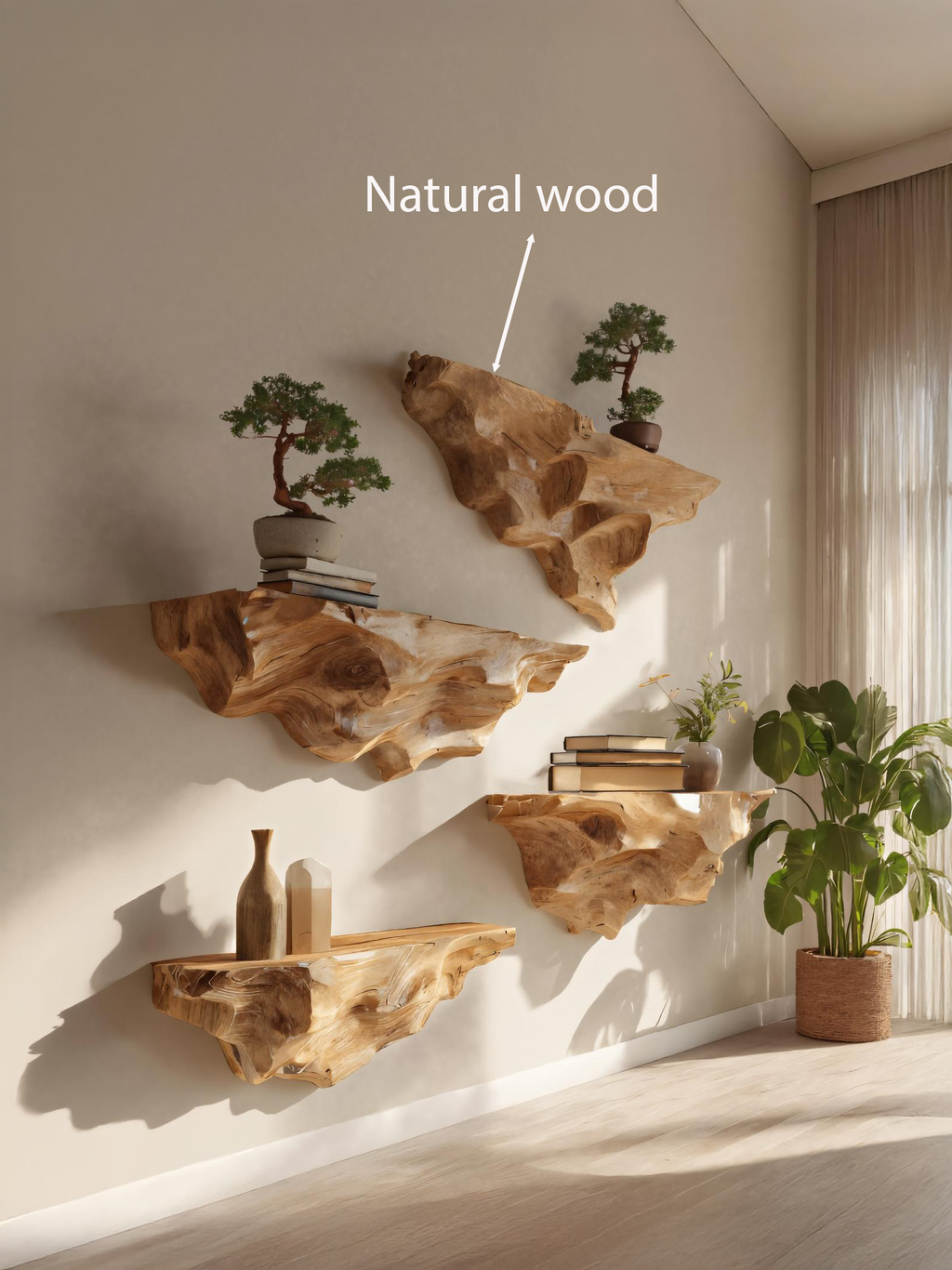 Modern Live Edge Floating Shelf For Living Room