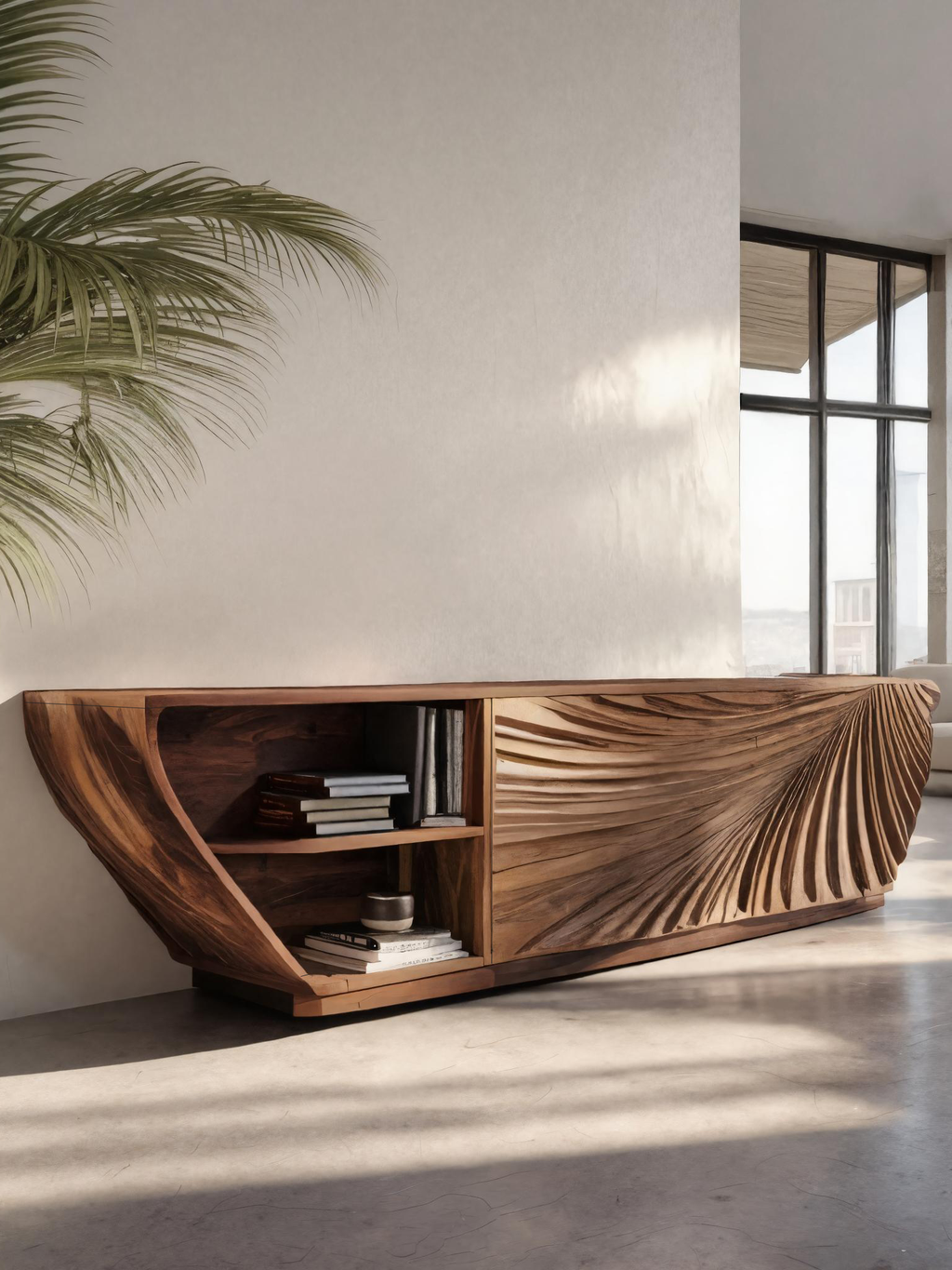 Modern Sideboard With Carved Wave For Living Room Or Dining