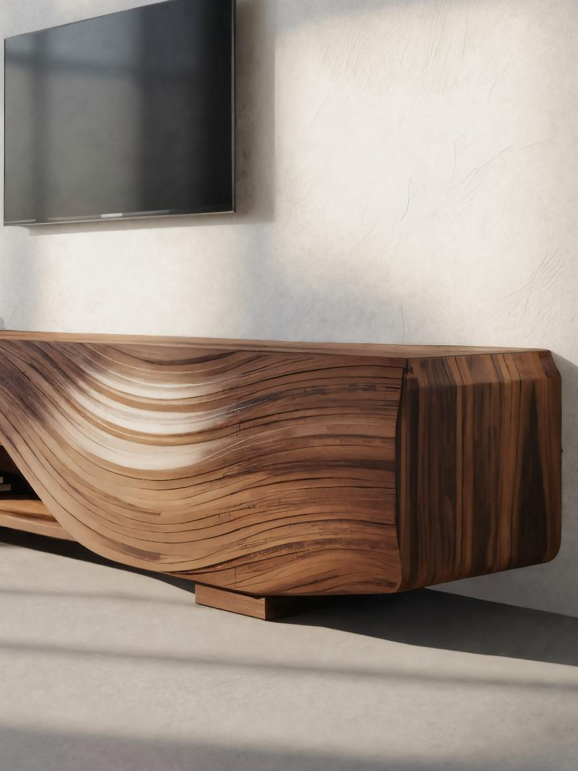 Modern TV Stand With Carved Wave Design For Living Room