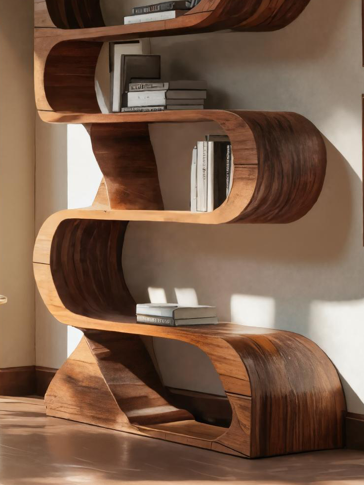 Modern Bookshelf With Curved Design For Living Room