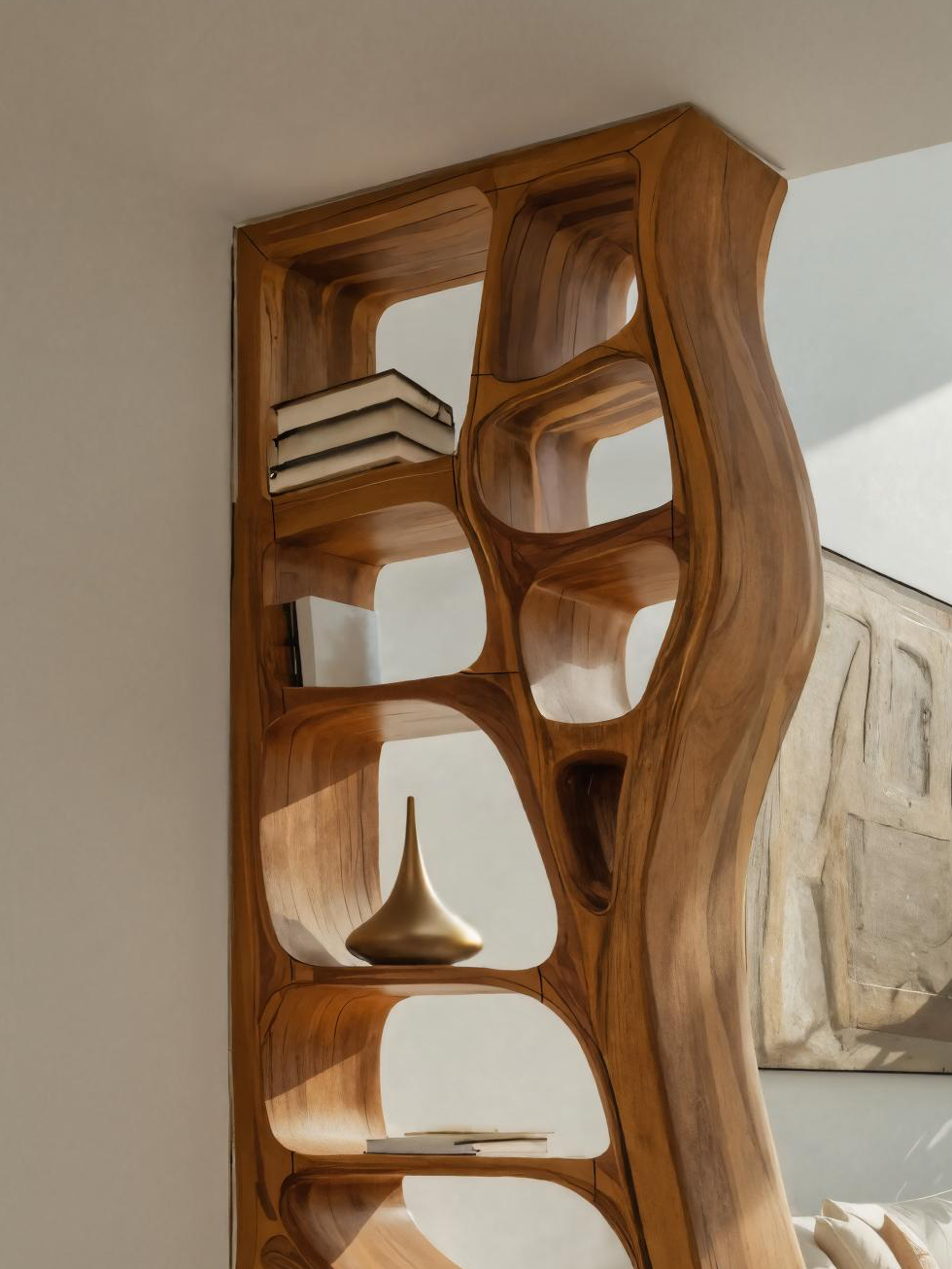 Modern Sculptural Bookshelf Room Divider For Living Room