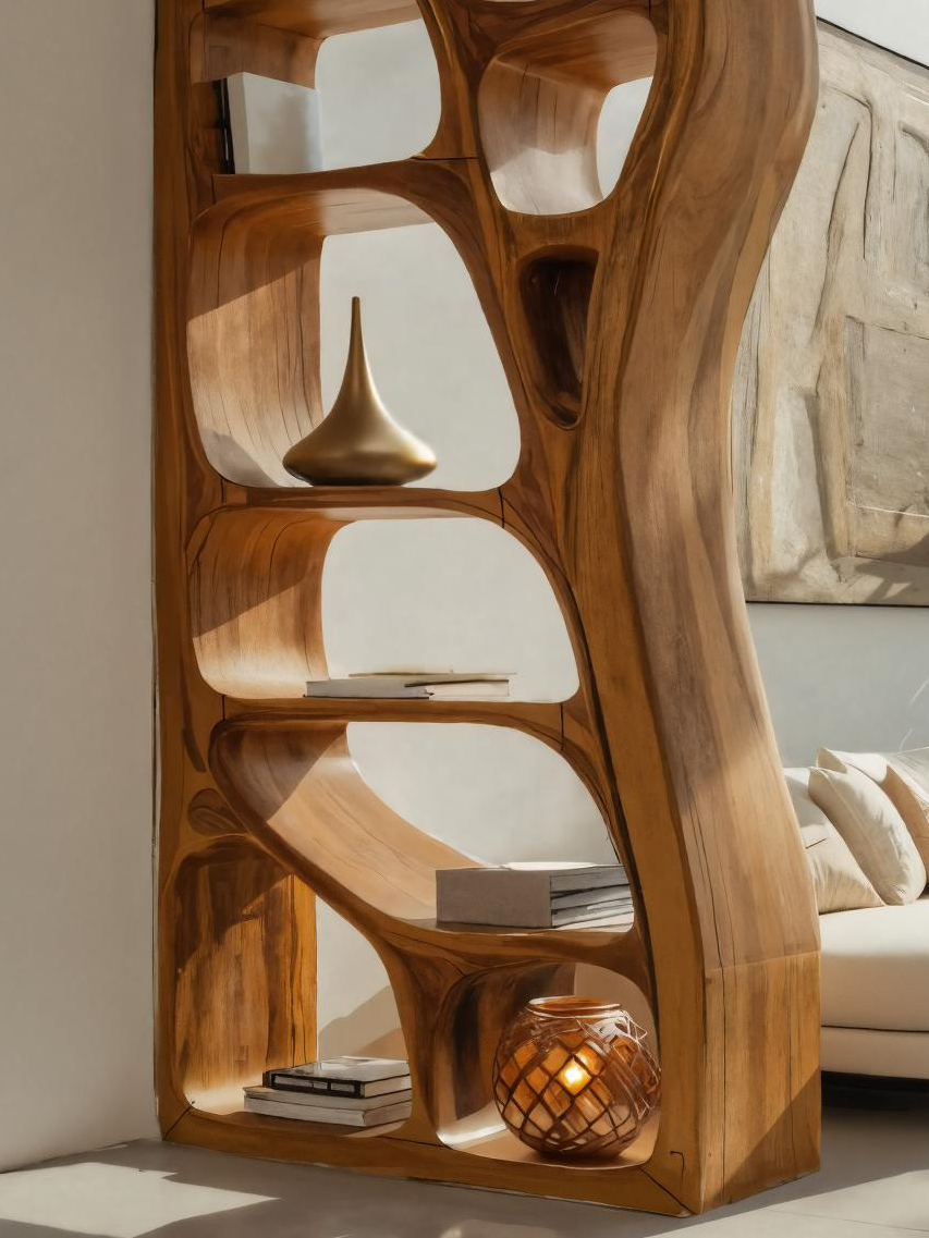 Modern Sculptural Bookshelf Room Divider For Living Room