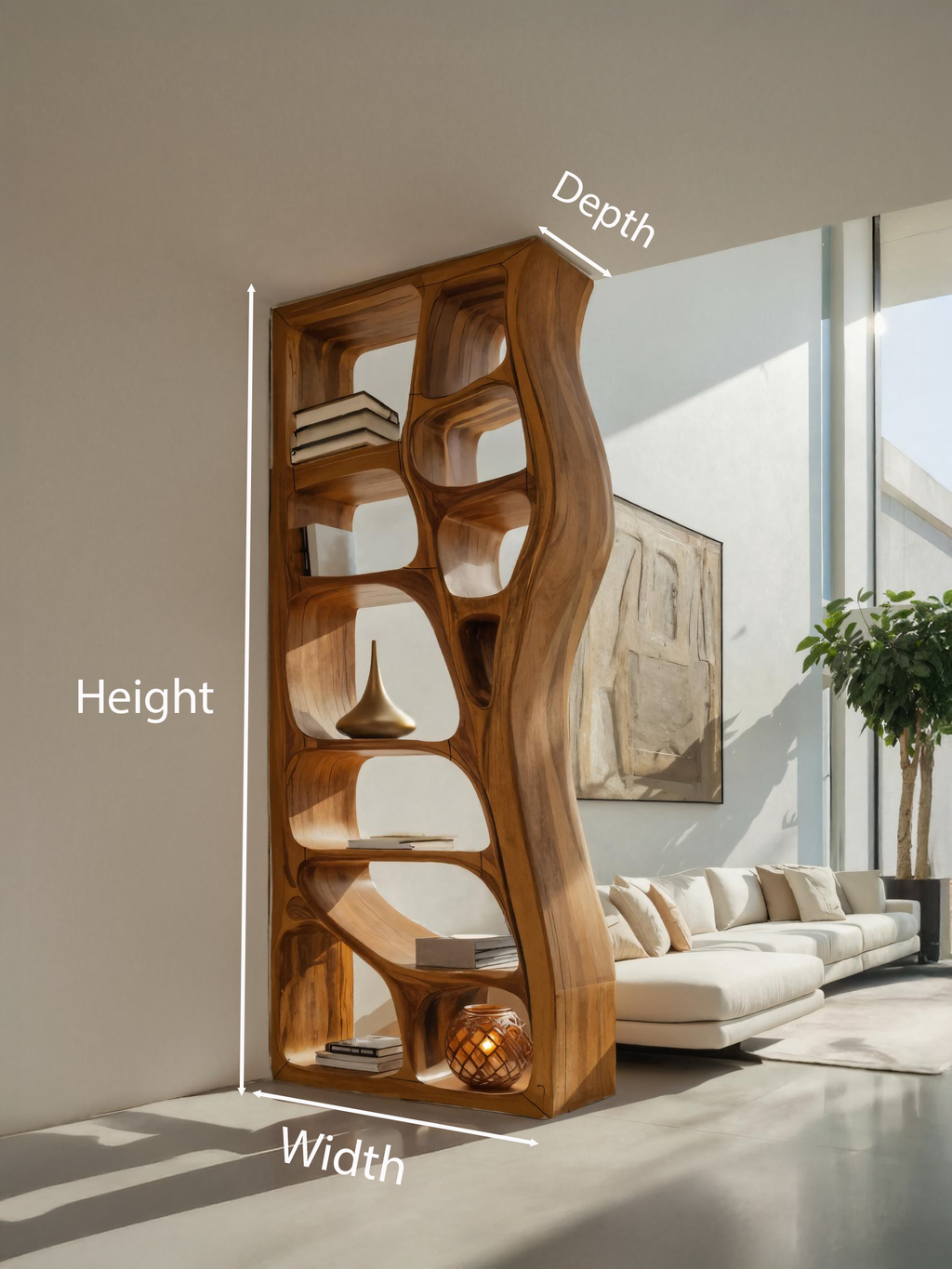 Modern Sculptural Bookshelf Room Divider For Living Room