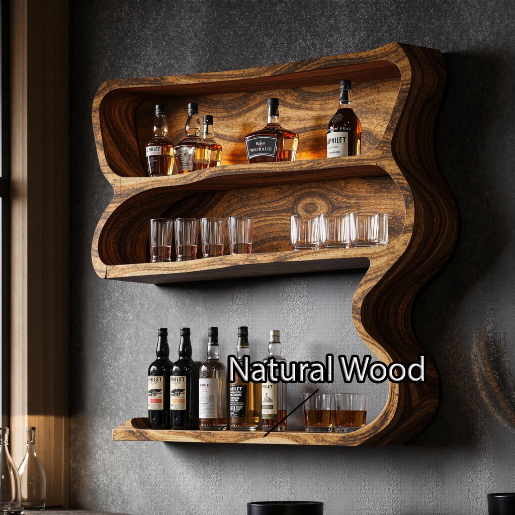 Customizable Wood Wine Bar Shelf For Modern Living Rooms