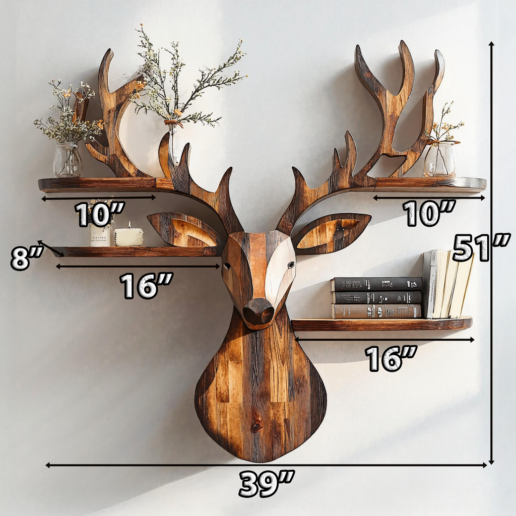 Rustic Handcrafted Wood Deer Shelf For Living Room Decor