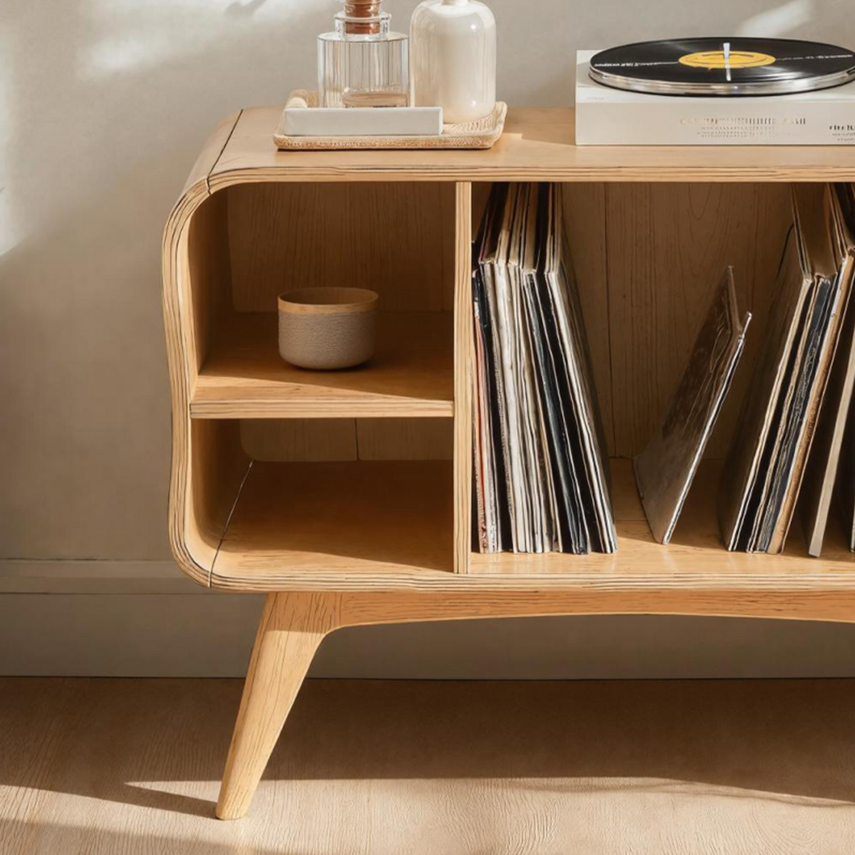 Farmhouse Solid Wood Record Stand For Bedroom Organization