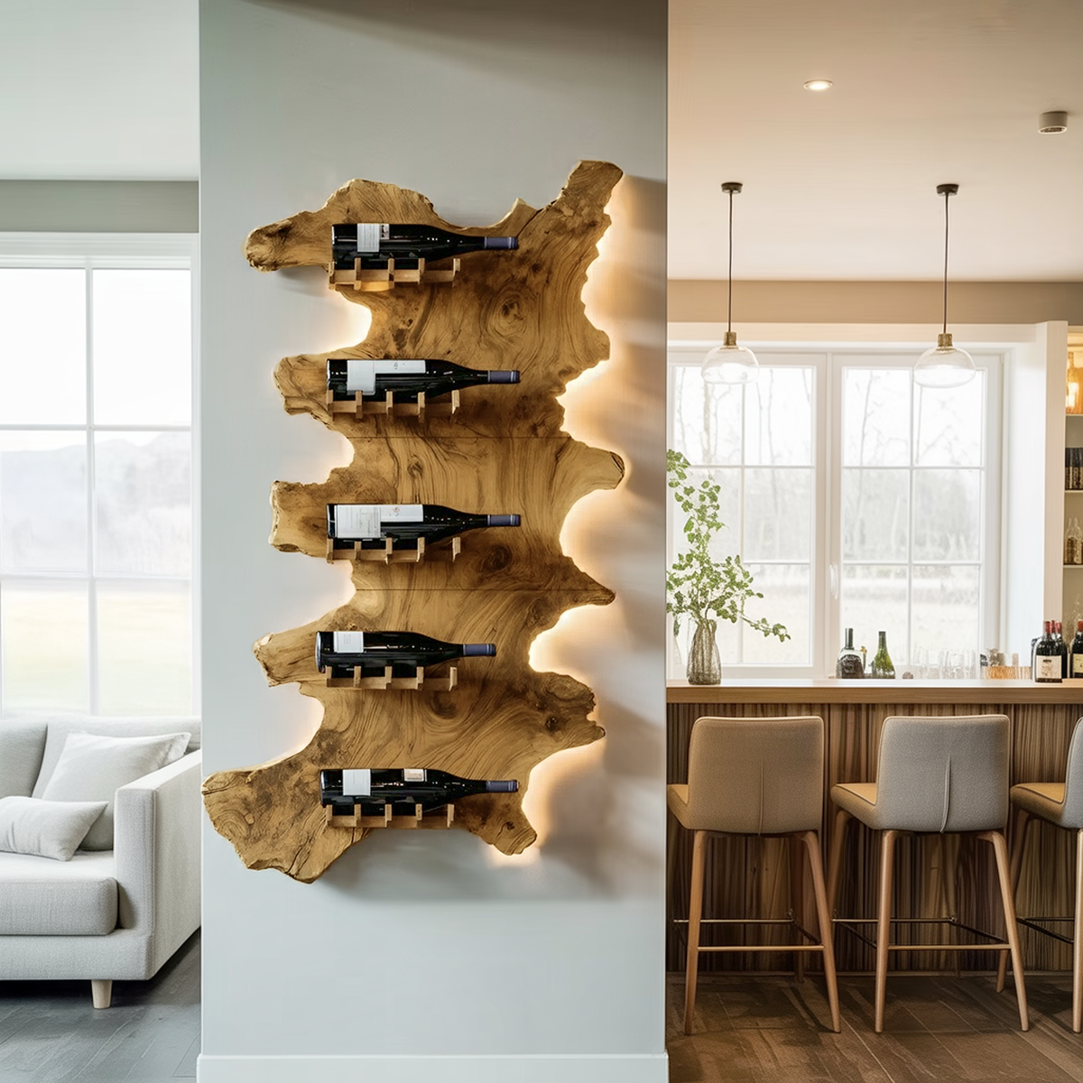 Mid Century Wooden Wine Rack For Bar Decor And Wine Storage