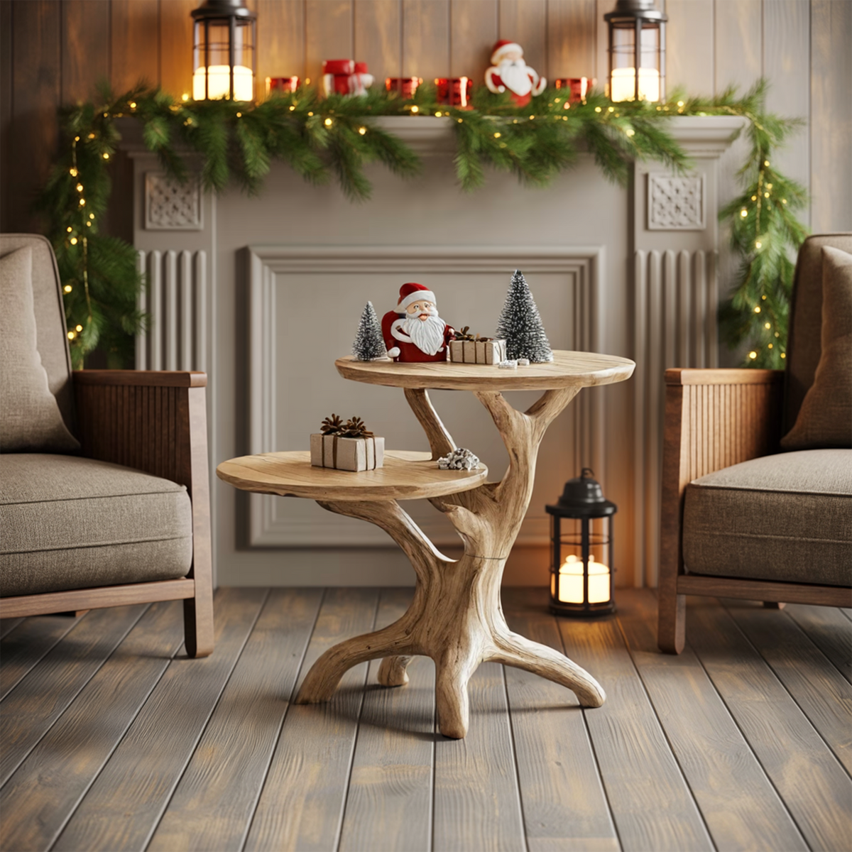 Farmhouse Solid Wood End Table For Living Room Holiday Wall Decor